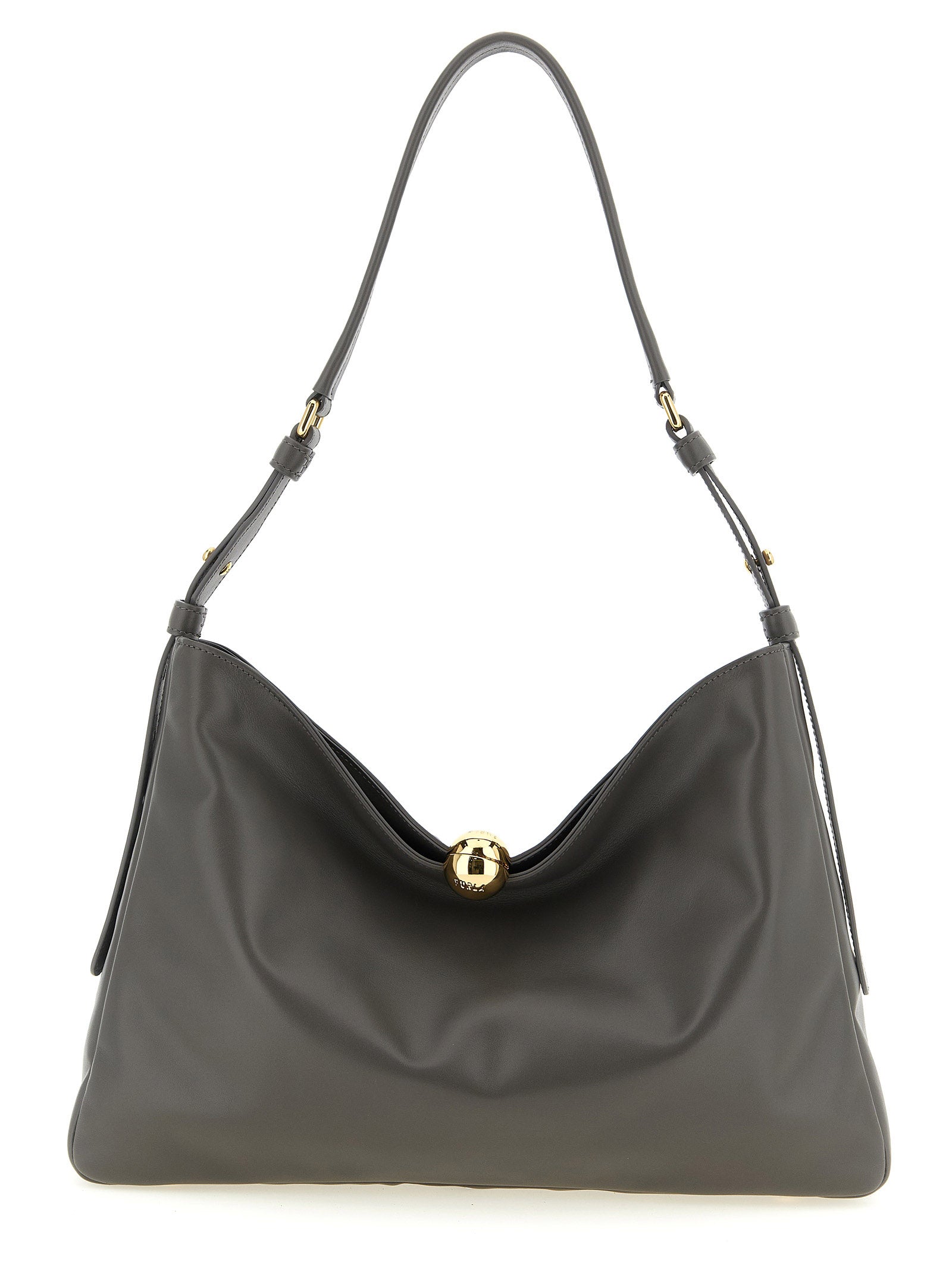 Gray Calfskin Sfera Soft Shoulder Bag