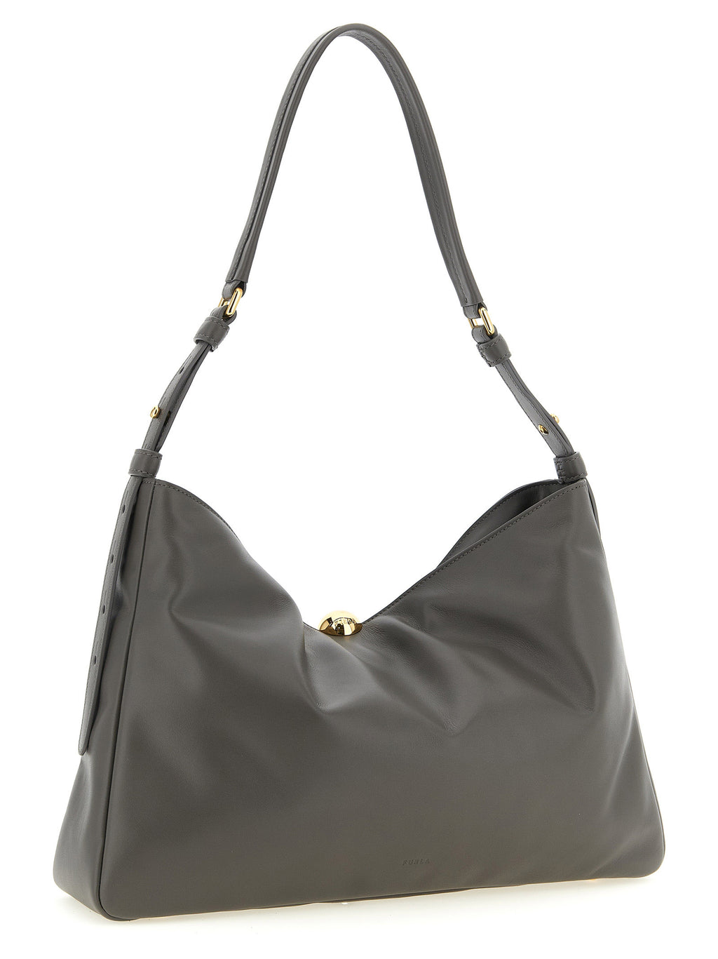 Gray Calfskin Sfera Soft Shoulder Bag