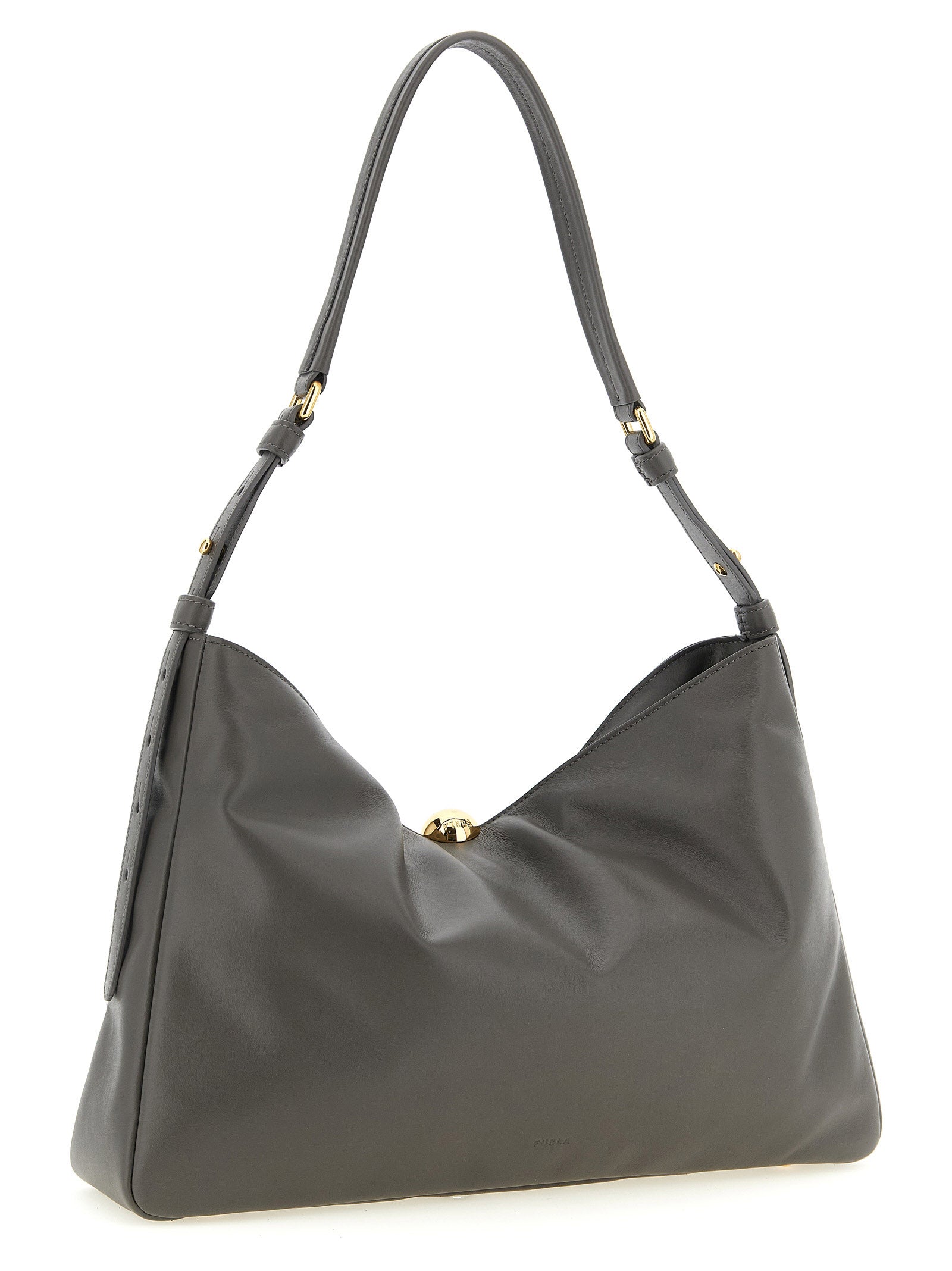Gray Calfskin Sfera Soft Shoulder Bag