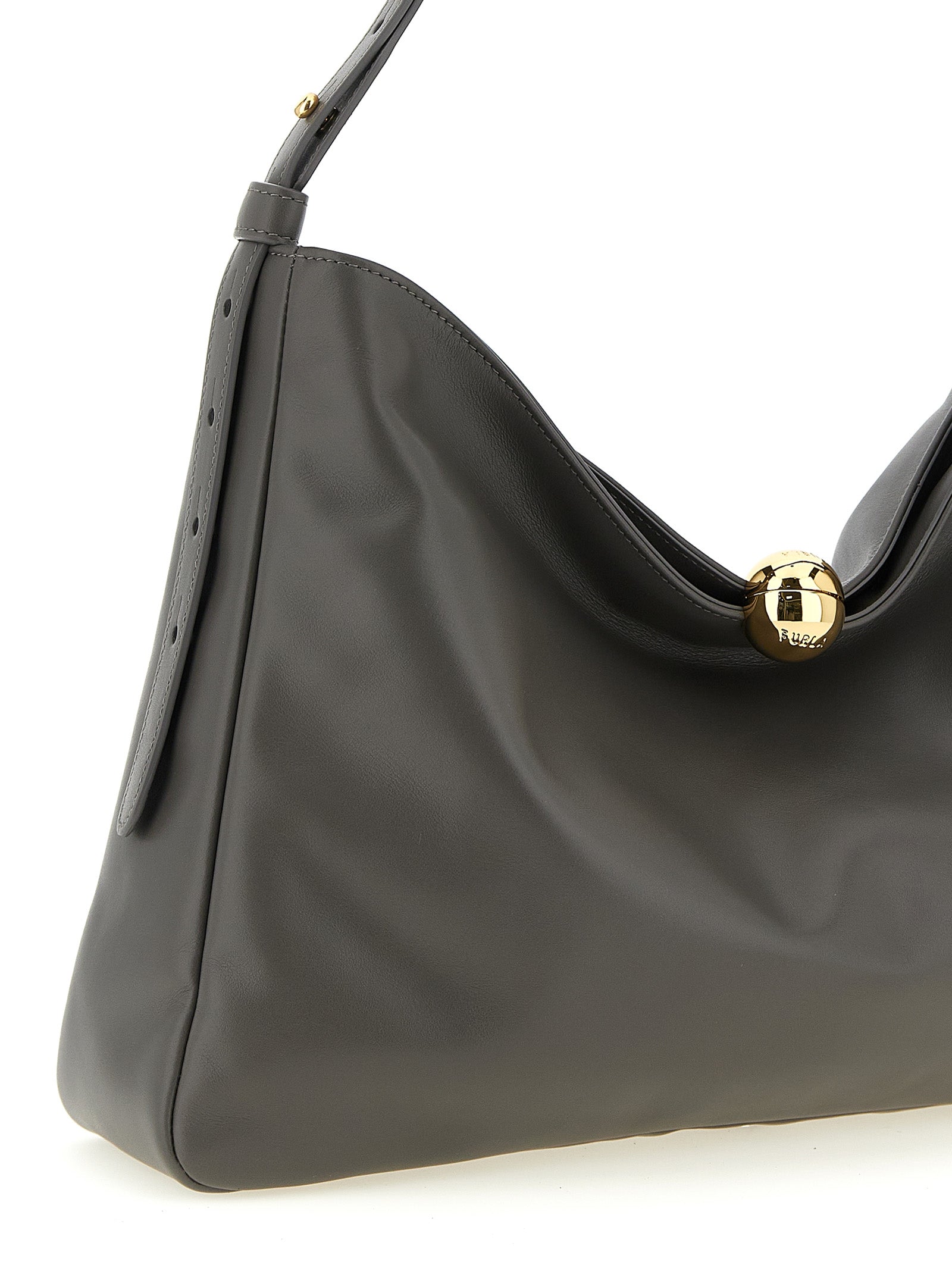Gray Calfskin Sfera Soft Shoulder Bag