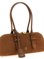 Large Brown Suede Cow Leather Bowling Baguette Shoulder Bag