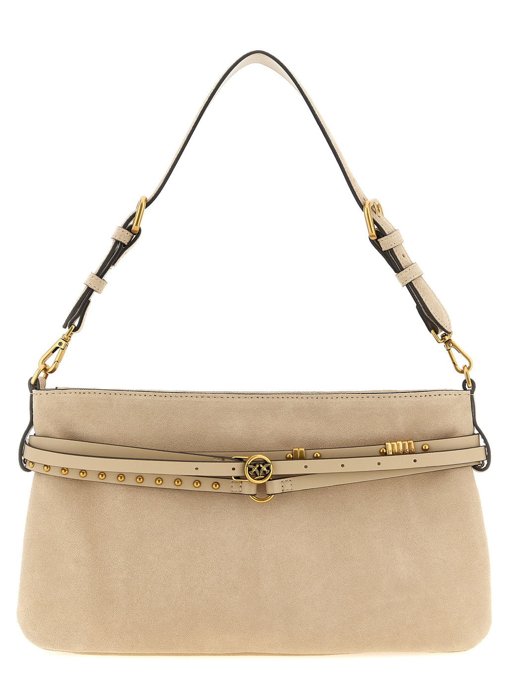 Beige Love Birds Diamond Cut Cow Leather Shoulder Bag