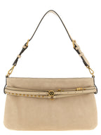 Beige Love Birds Diamond Cut Cow Leather Shoulder Bag