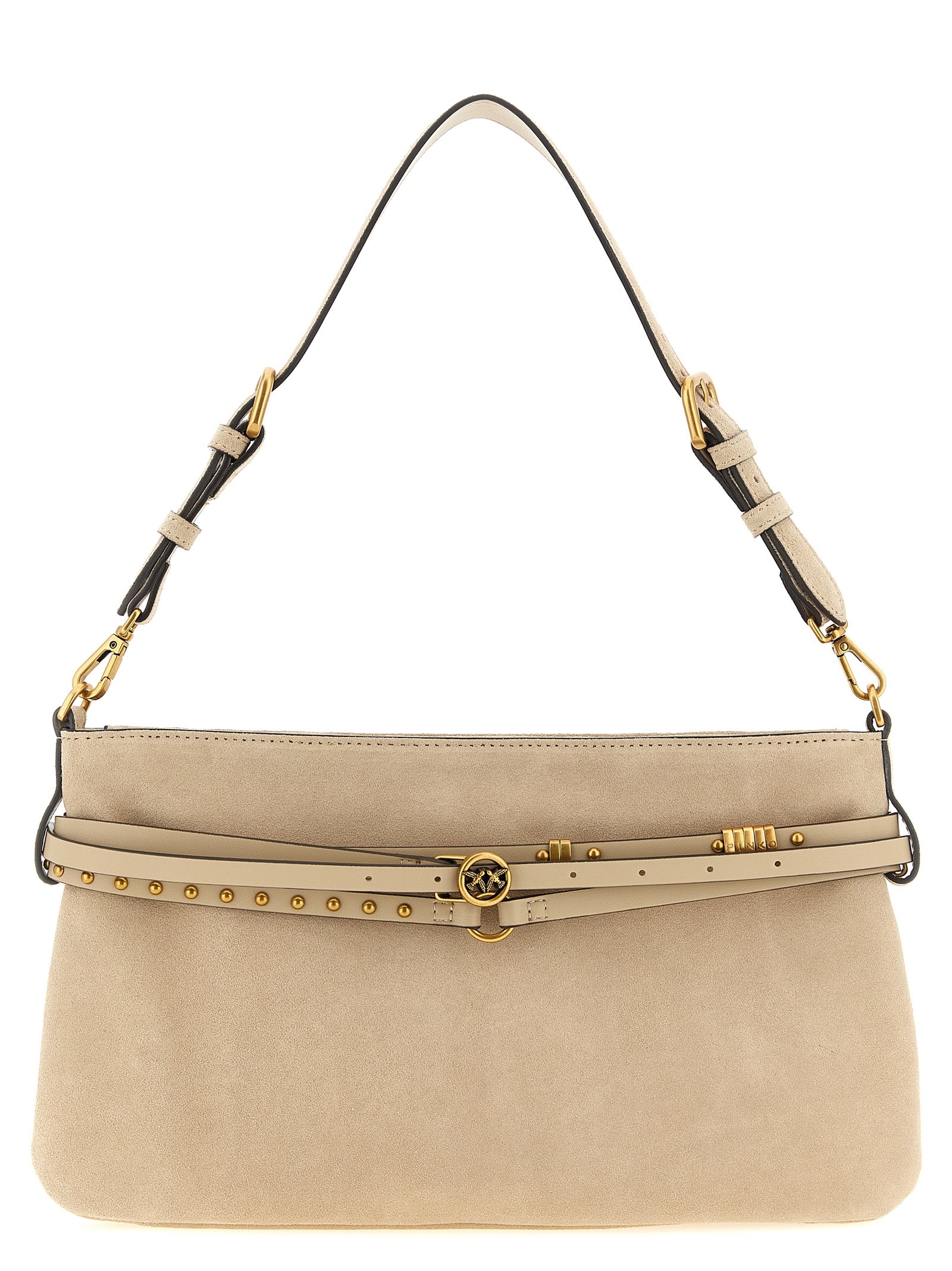 Beige Love Birds Diamond Cut Cow Leather Shoulder Bag