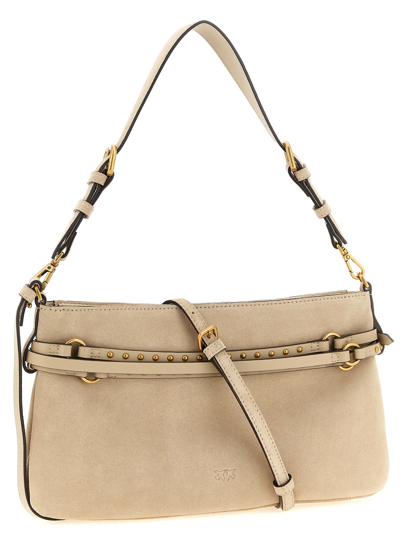 Beige Love Birds Diamond Cut Cow Leather Shoulder Bag