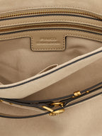 Beige Love Birds Diamond Cut Cow Leather Shoulder Bag