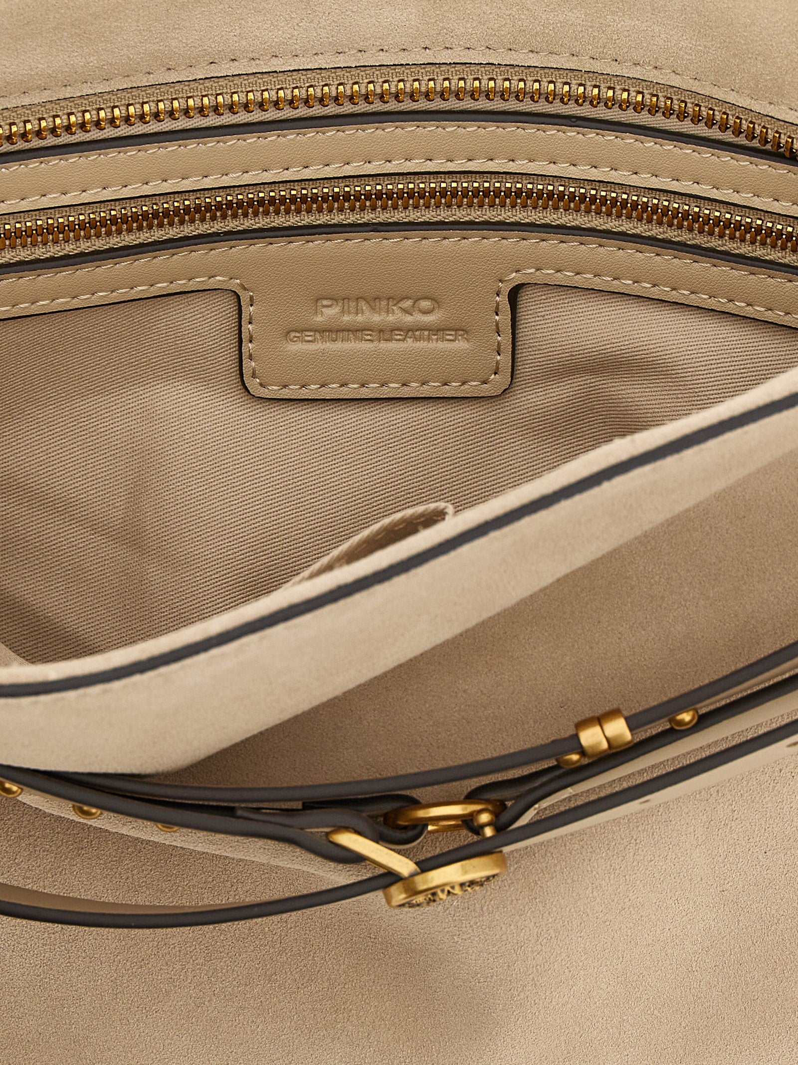 Beige Love Birds Diamond Cut Cow Leather Shoulder Bag