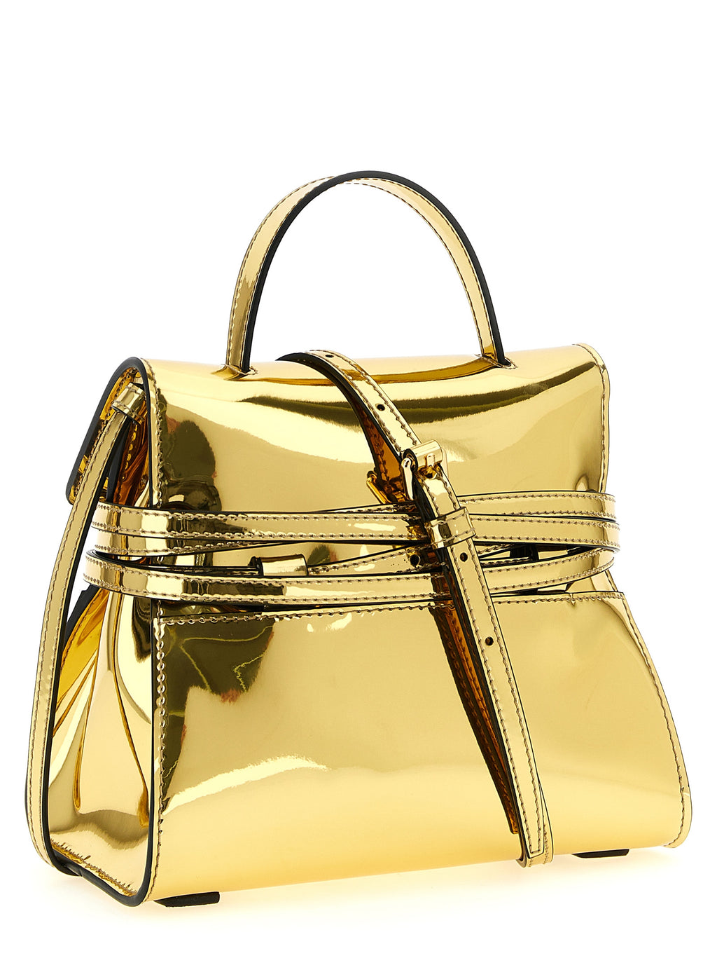 Tie Me Gold Polyurethane Handbag