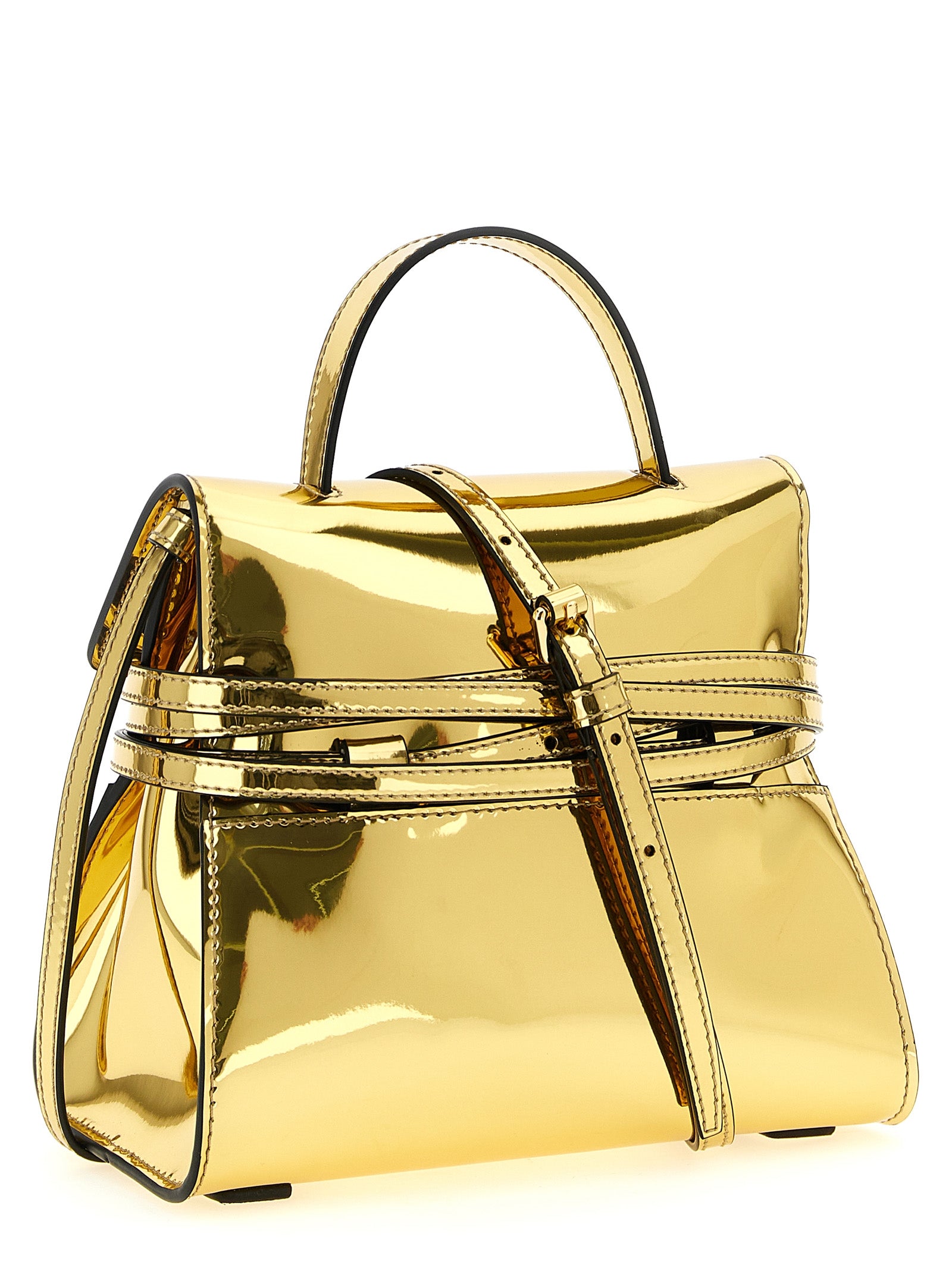 Tie Me Gold Polyurethane Handbag