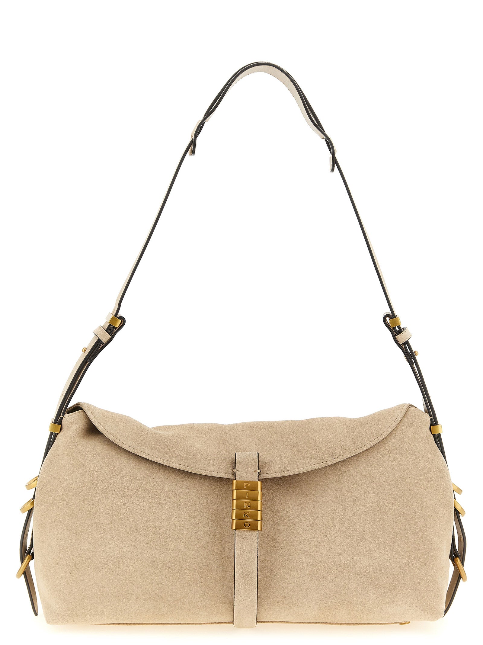Beige Cowhide Saddle Horizontal Shoulder Bag
