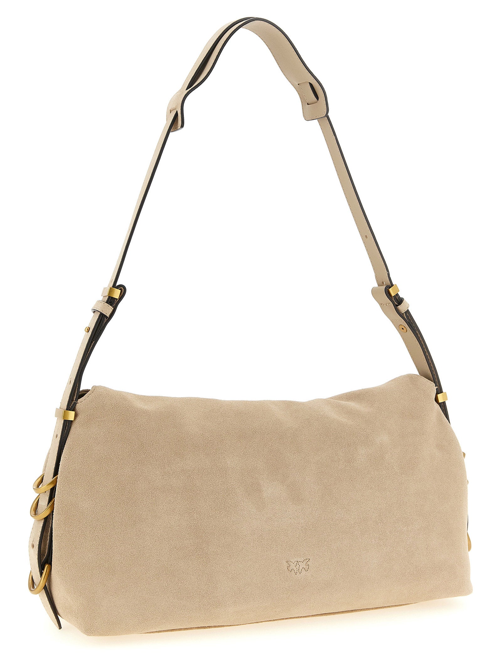 Beige Cowhide Saddle Horizontal Shoulder Bag