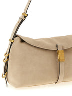 Beige Cowhide Saddle Horizontal Shoulder Bag