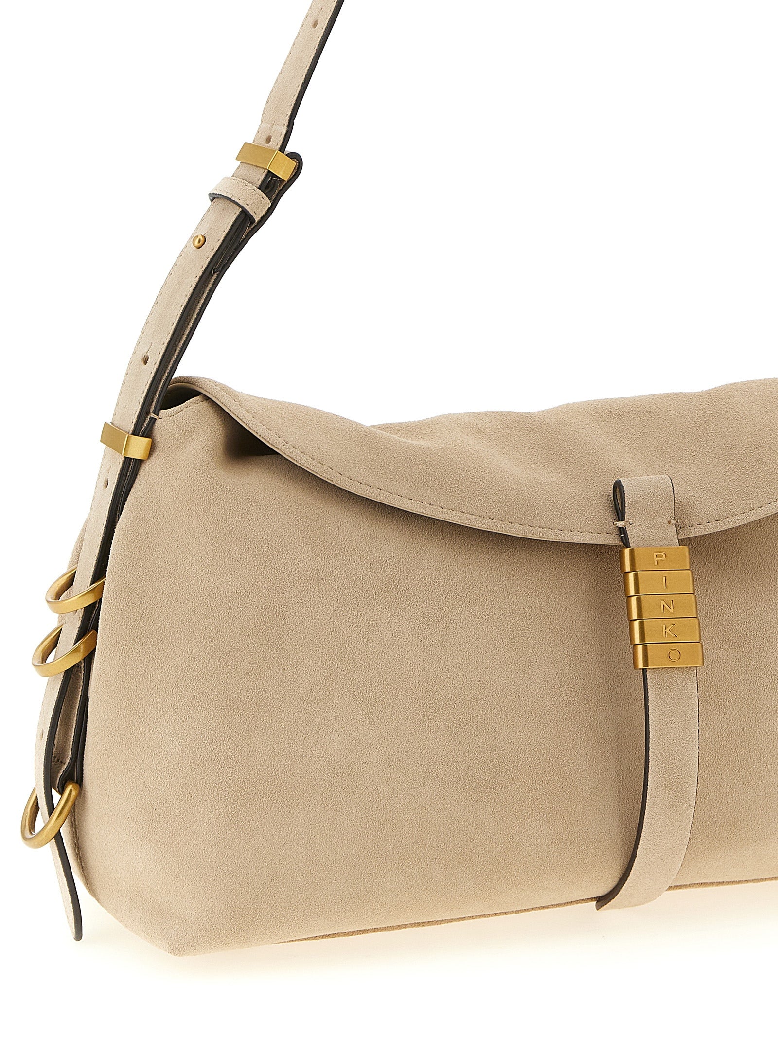 Beige Cowhide Saddle Horizontal Shoulder Bag