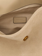 Beige Cowhide Saddle Horizontal Shoulder Bag