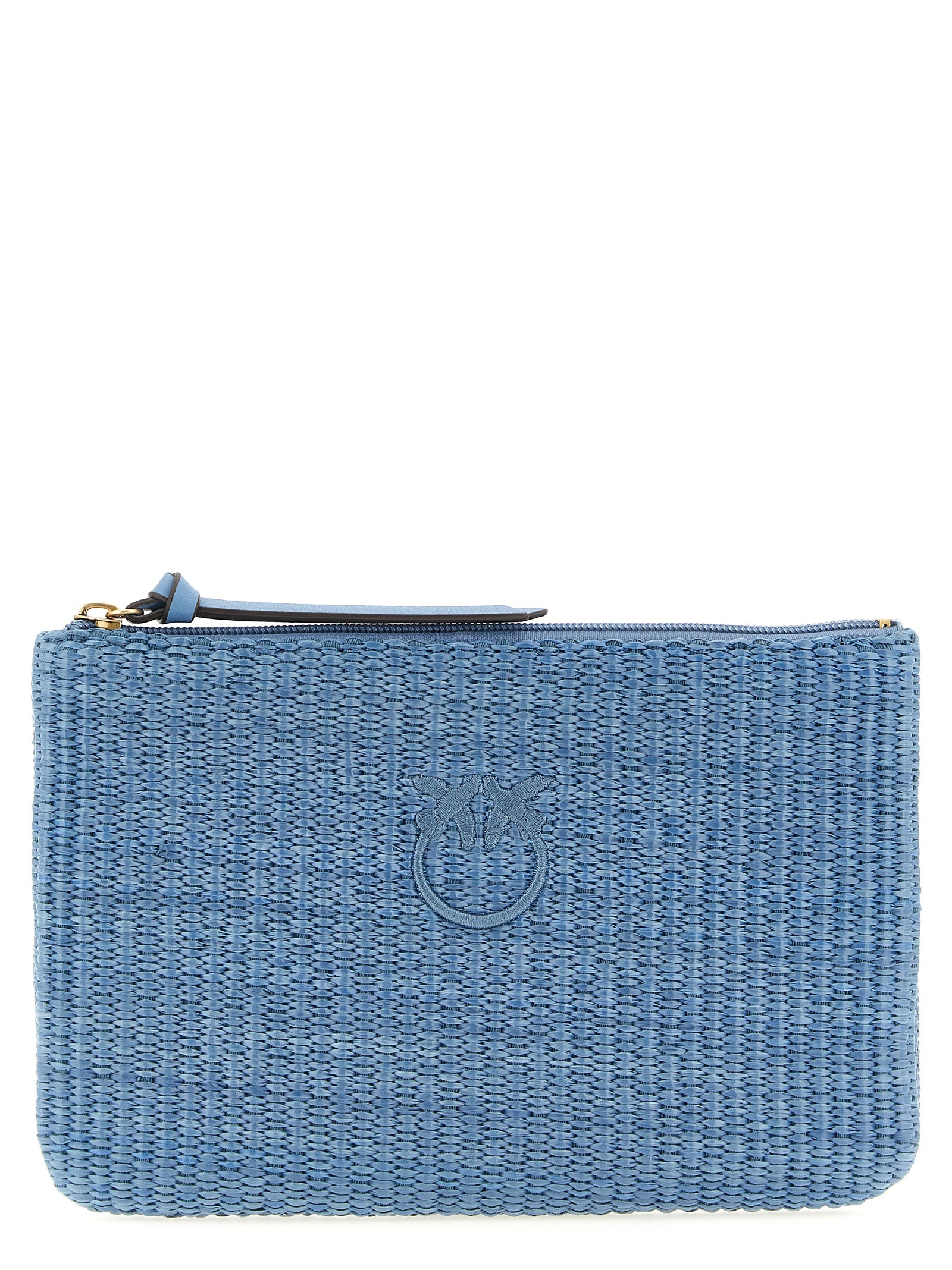 Light Blue Ruffled Raffia Clutch