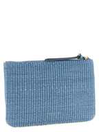 Light Blue Ruffled Raffia Clutch