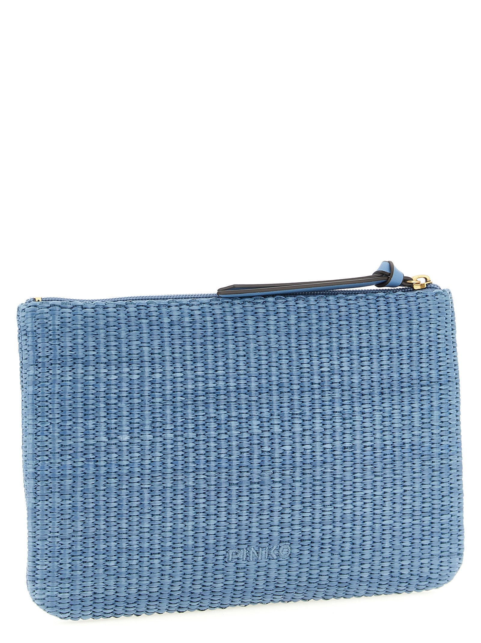 Light Blue Ruffled Raffia Clutch