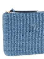 Light Blue Ruffled Raffia Clutch