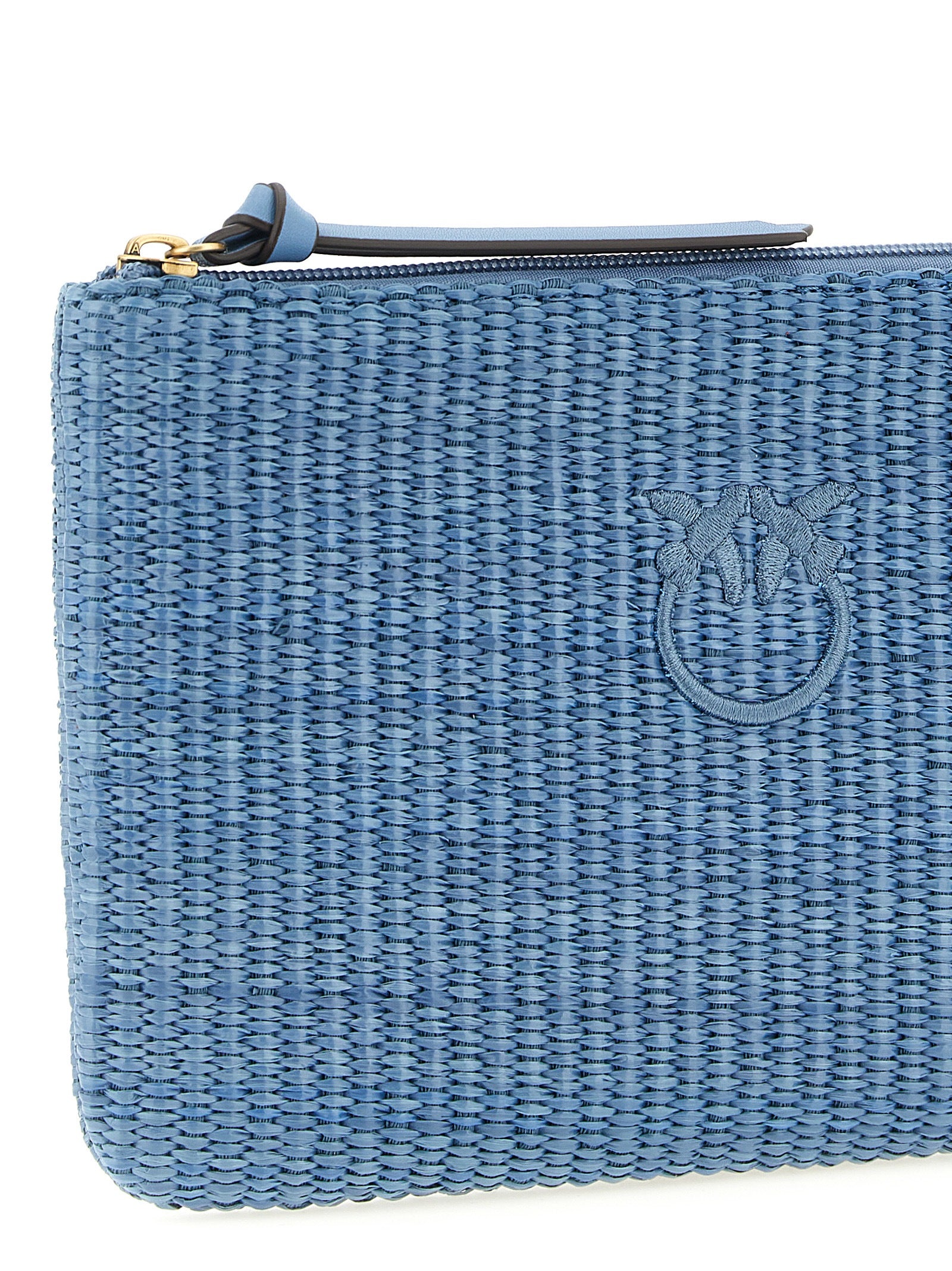 Light Blue Ruffled Raffia Clutch