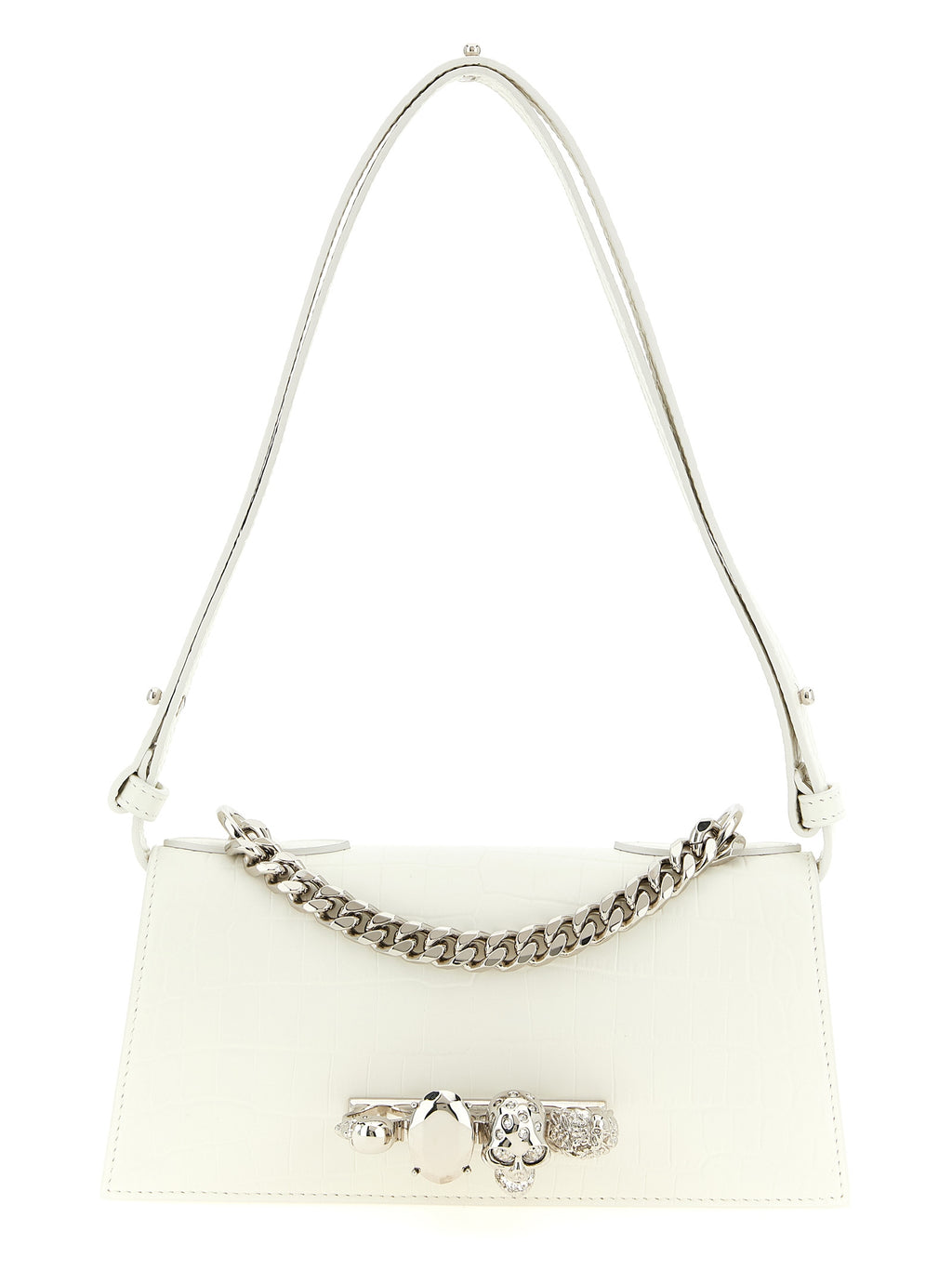 White Calfskin Jewelled Mini Shoulder Bag