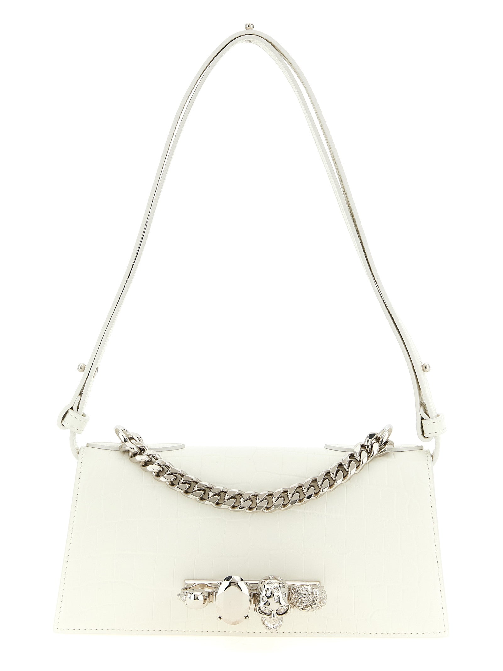 White Calfskin Jewelled Mini Shoulder Bag