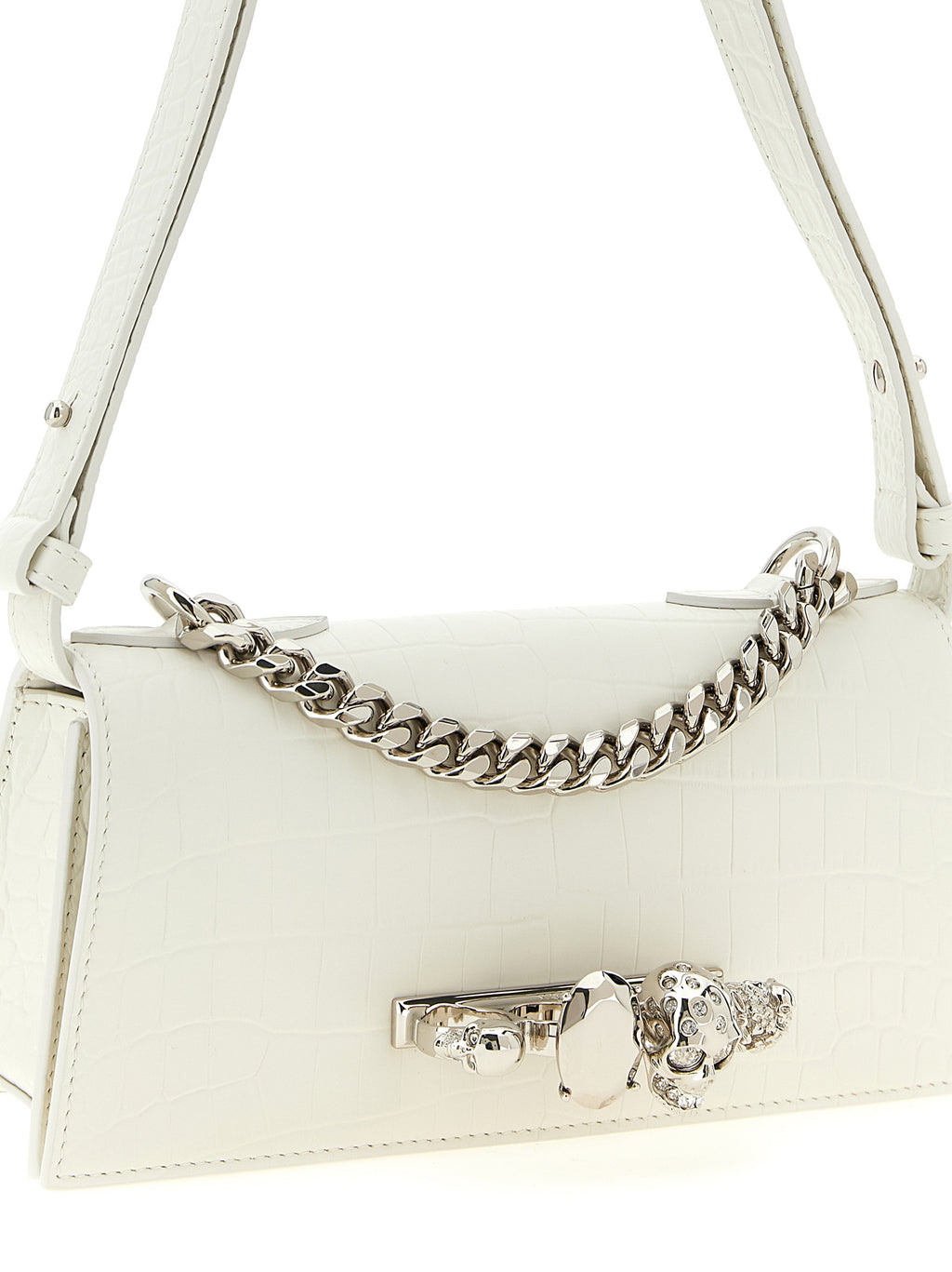 White Calfskin Jewelled Mini Shoulder Bag