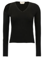 Ribbed Wool Cardigan with Cut-Out Shoulder