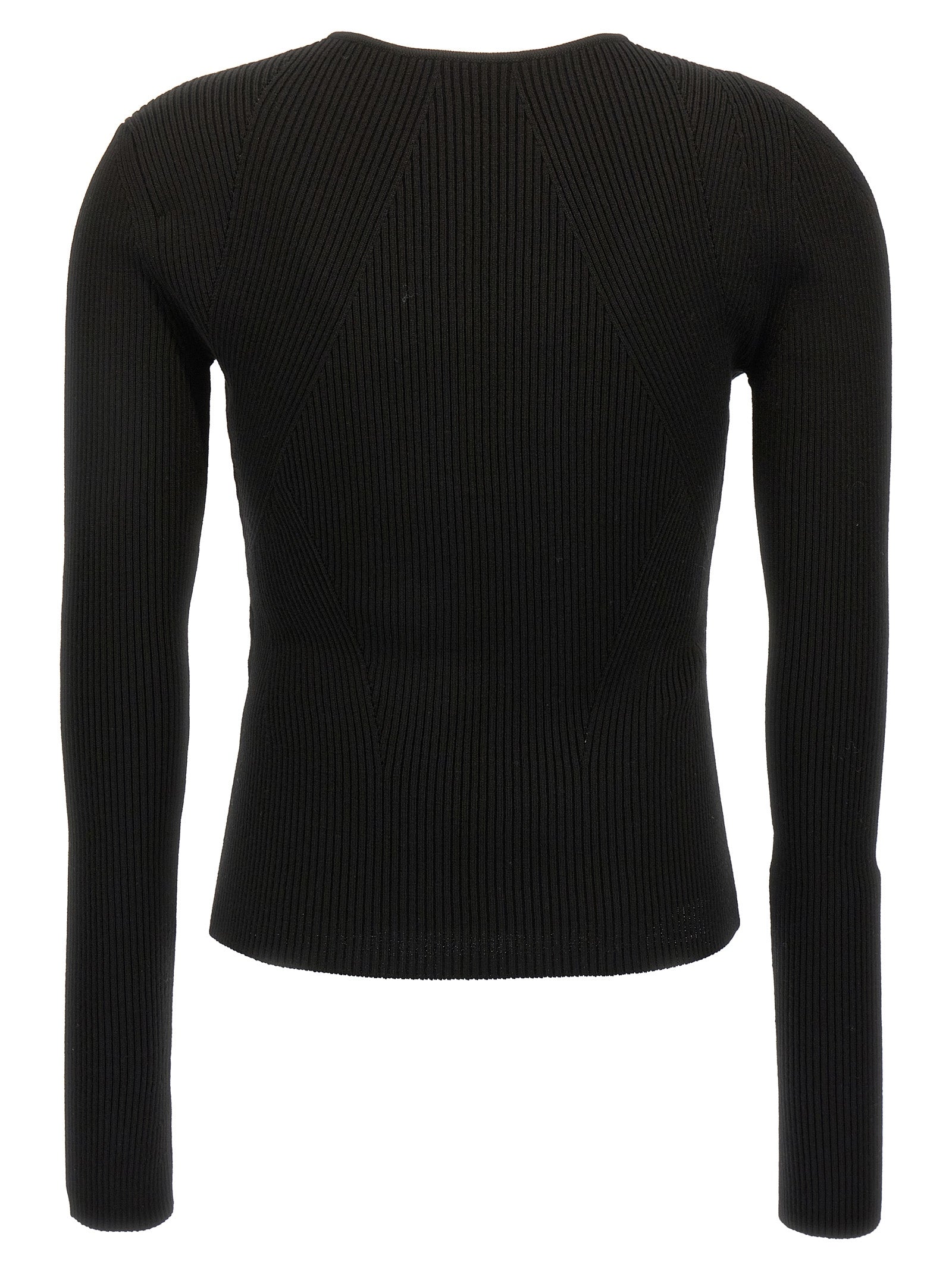 Ribbed Wool Cardigan with Cut-Out Shoulder