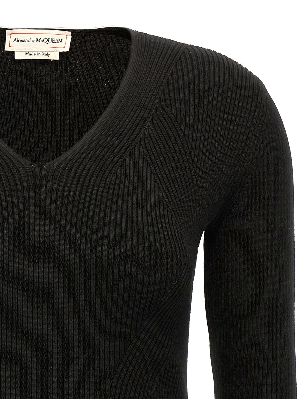 Ribbed Wool Cardigan with Cut-Out Shoulder