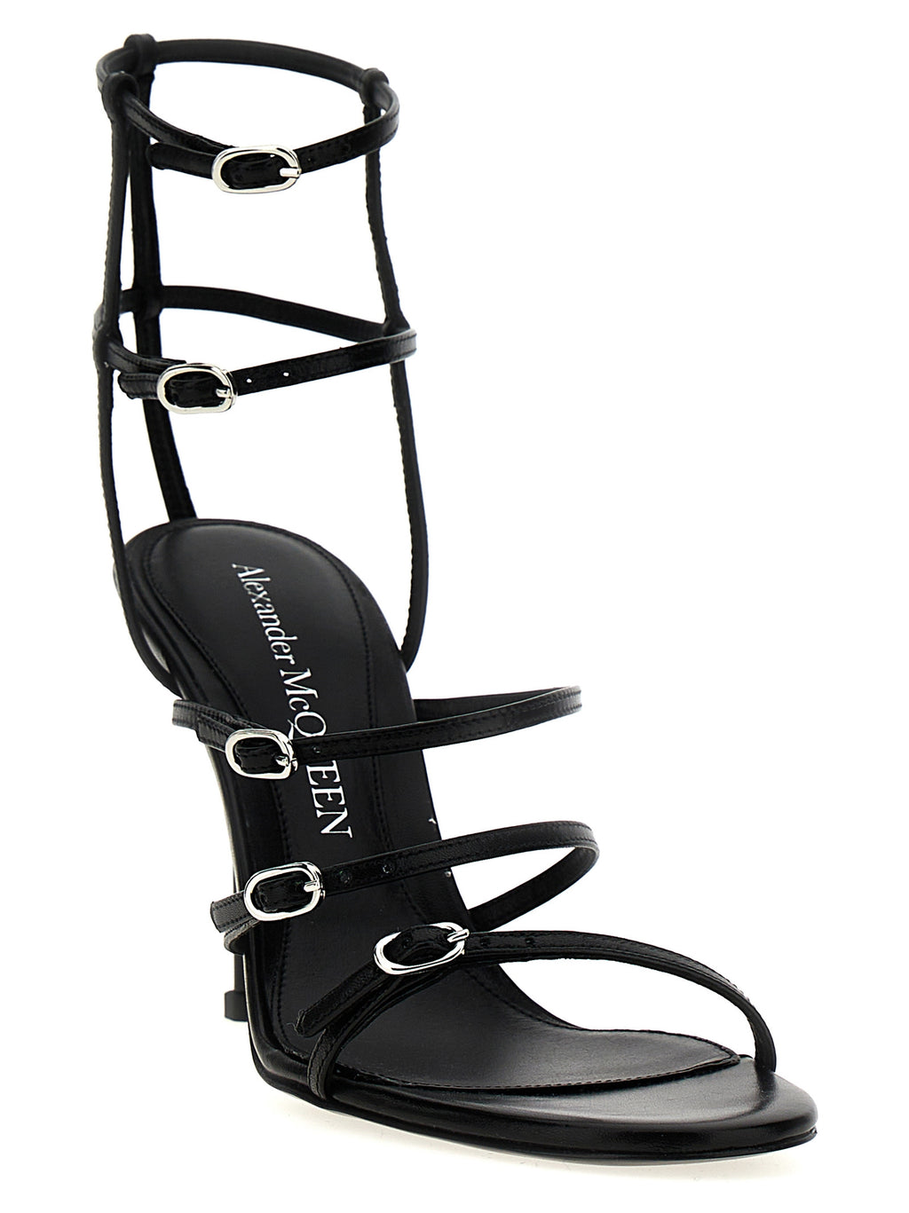 Black Lambskin Stiletto Heel Sandals