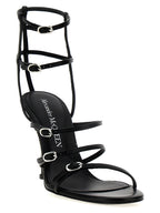 Black Lambskin Stiletto Heel Sandals