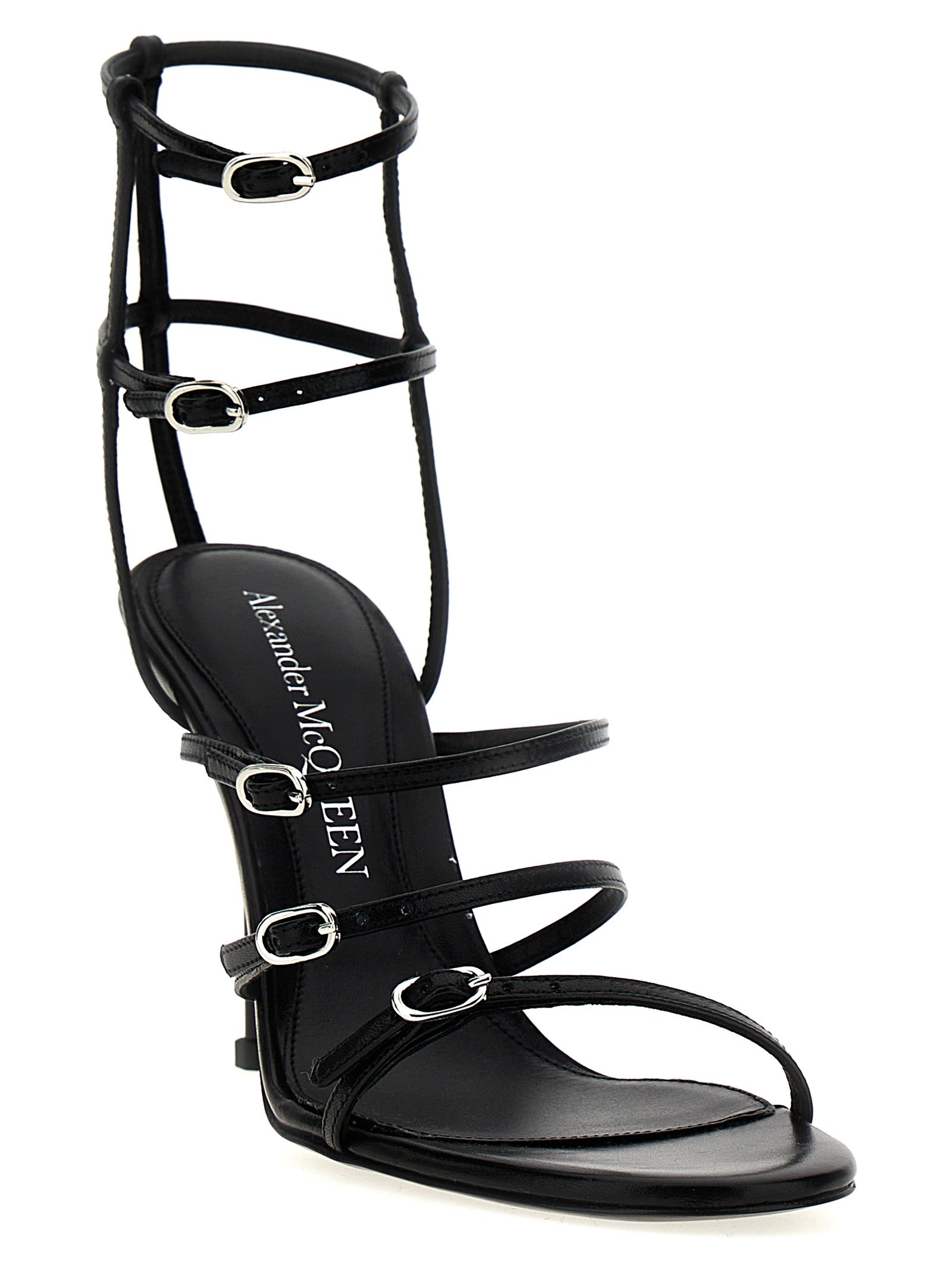 Black Lambskin Stiletto Heel Sandals