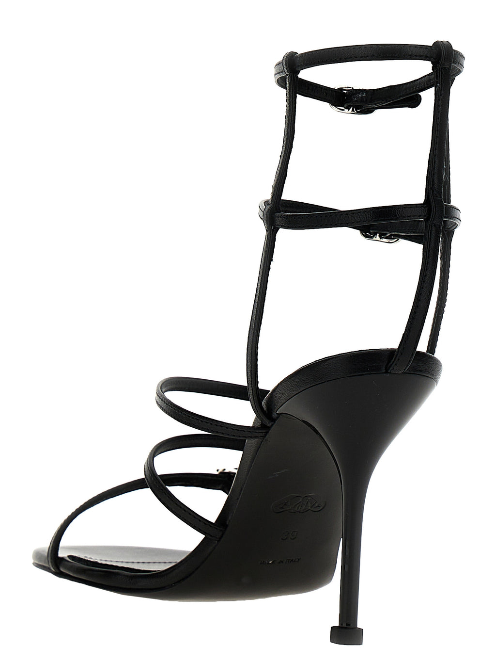 Black Lambskin Stiletto Heel Sandals