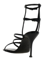Black Lambskin Stiletto Heel Sandals
