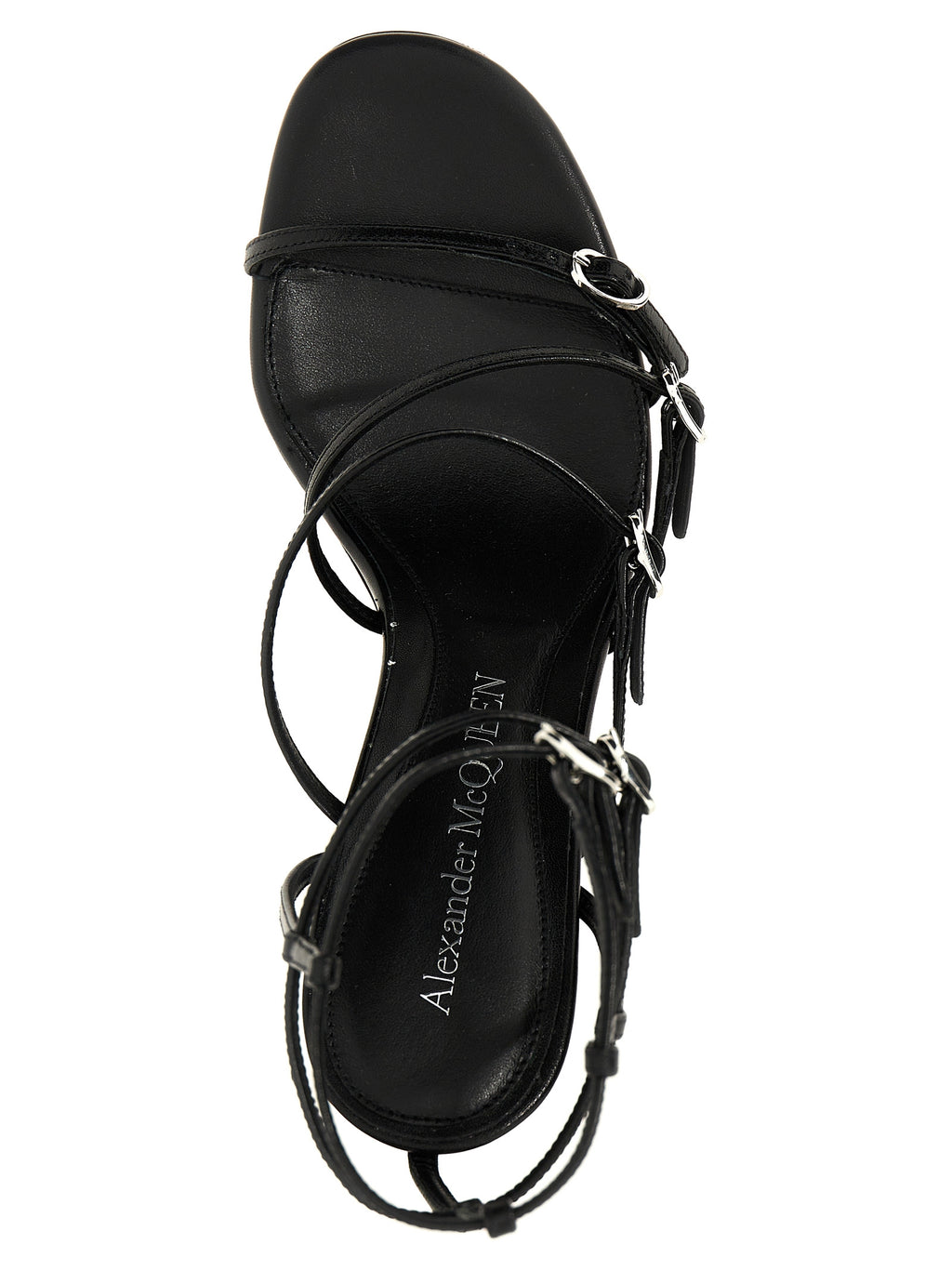 Black Lambskin Stiletto Heel Sandals