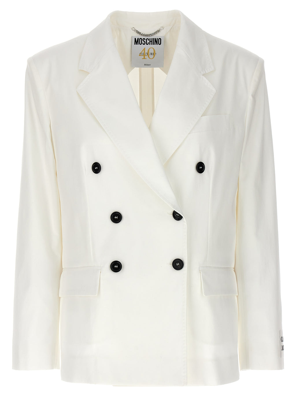 White Double-Breasted Cotton & Elastane Blazer