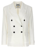 White Double-Breasted Cotton & Elastane Blazer