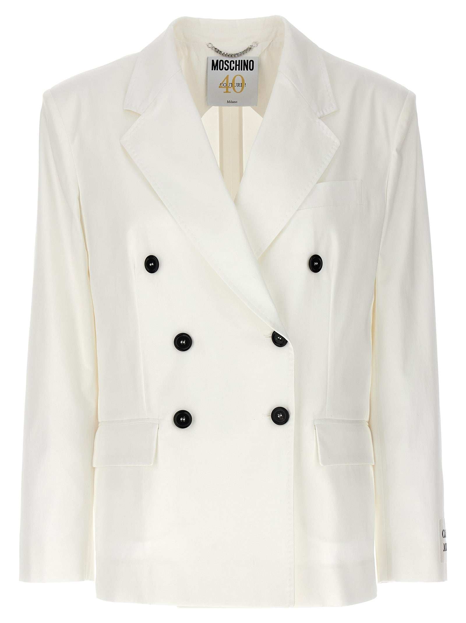 White Double-Breasted Cotton & Elastane Blazer