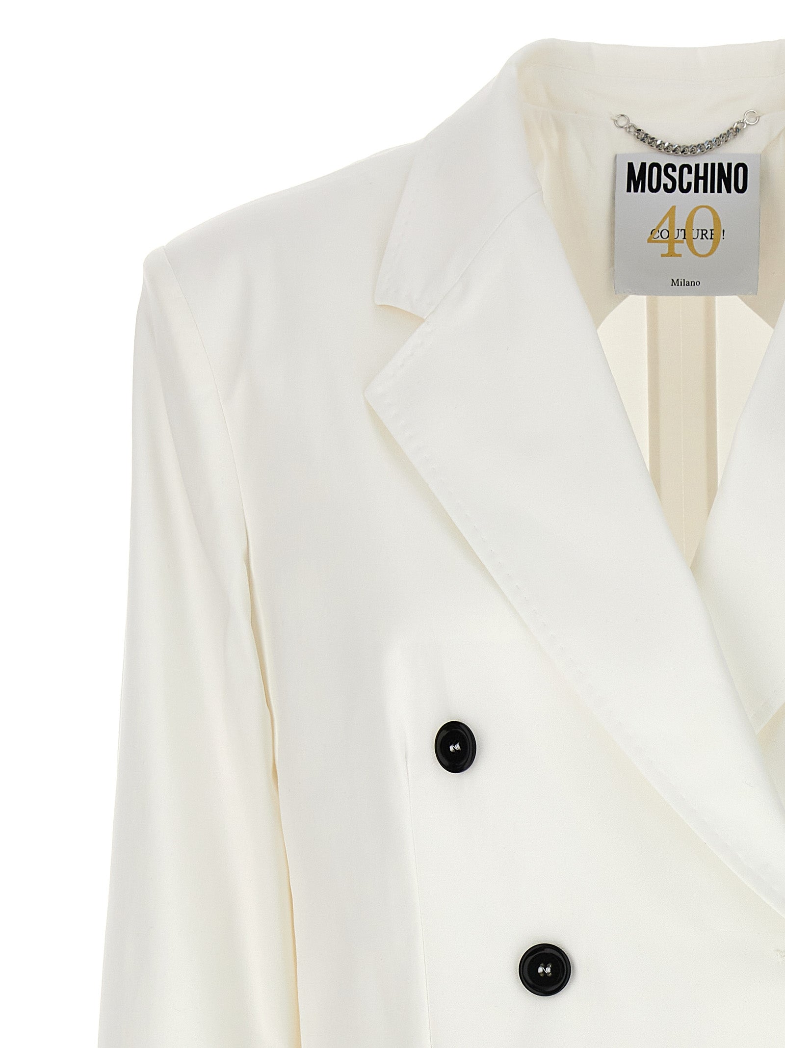 White Double-Breasted Cotton & Elastane Blazer