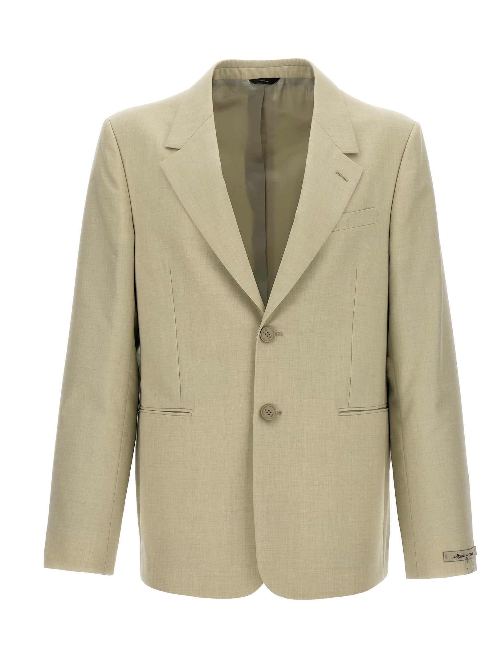 Beige Virgin Wool Single-Breasted Blazer