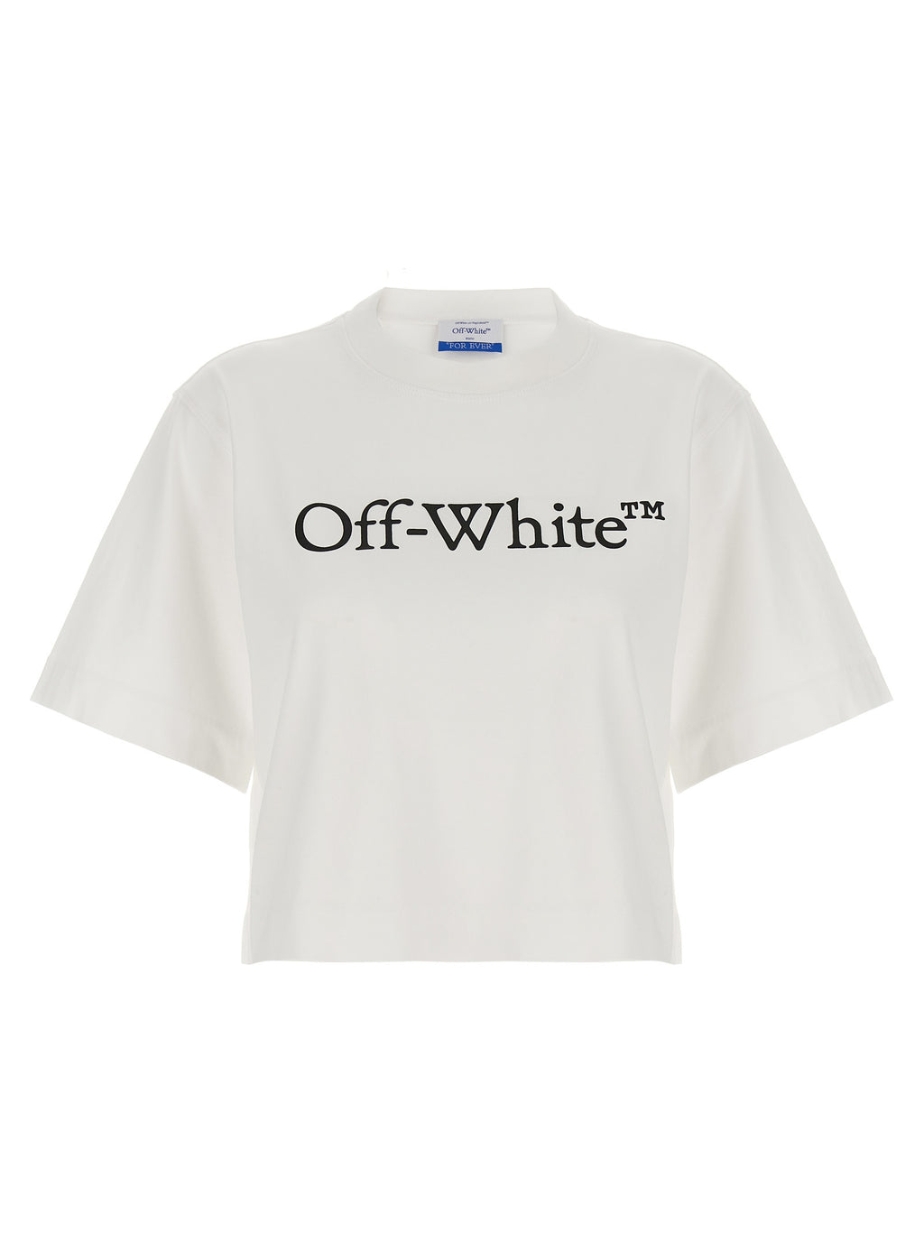 White Cotton Cropped Crew Neck T-Shirt