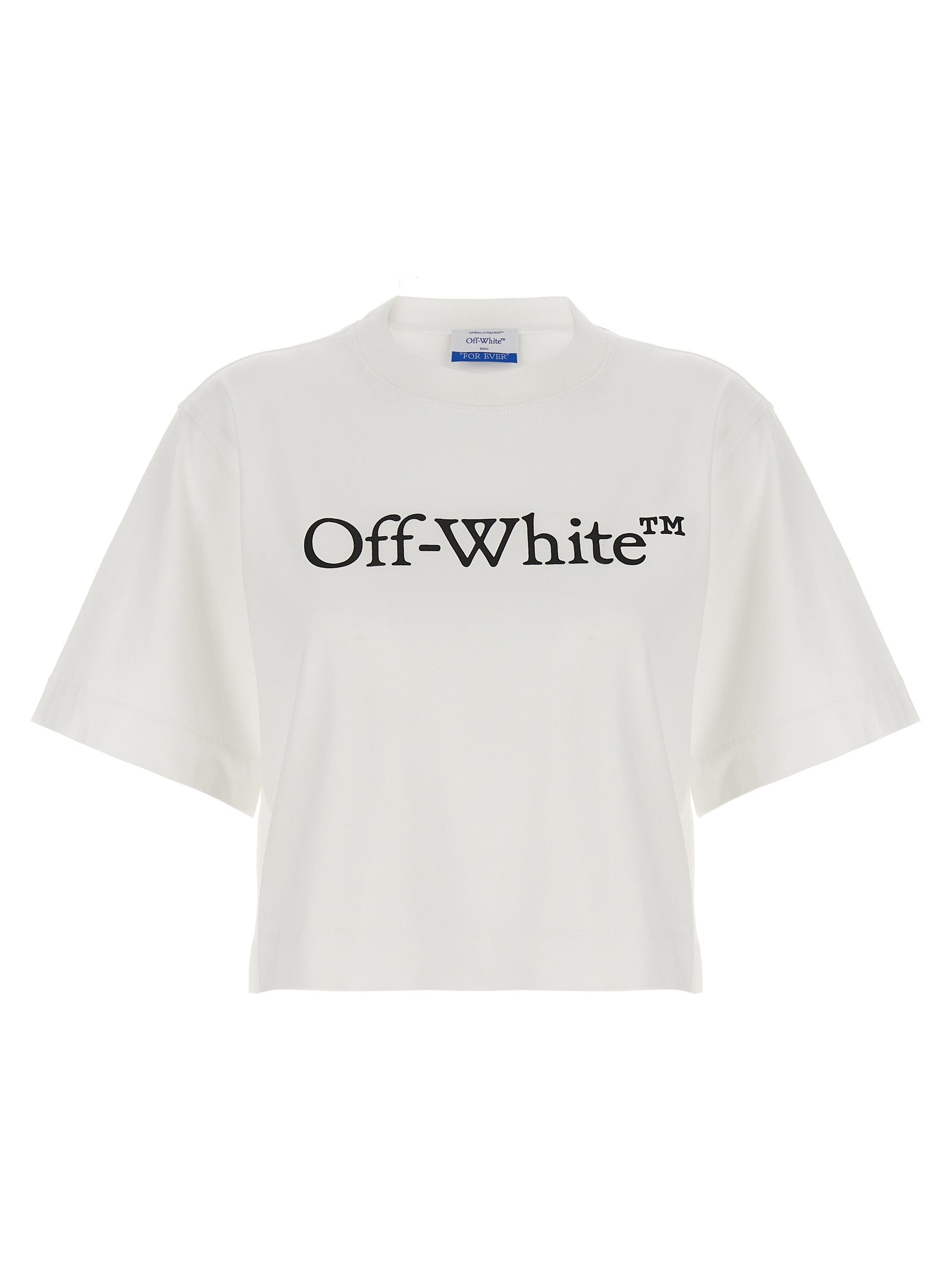 White Cotton Cropped Crew Neck T-Shirt