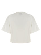 White Cotton Cropped Crew Neck T-Shirt