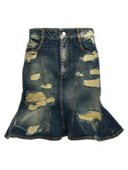Rip And Repair Straight Jean Denim Skirt