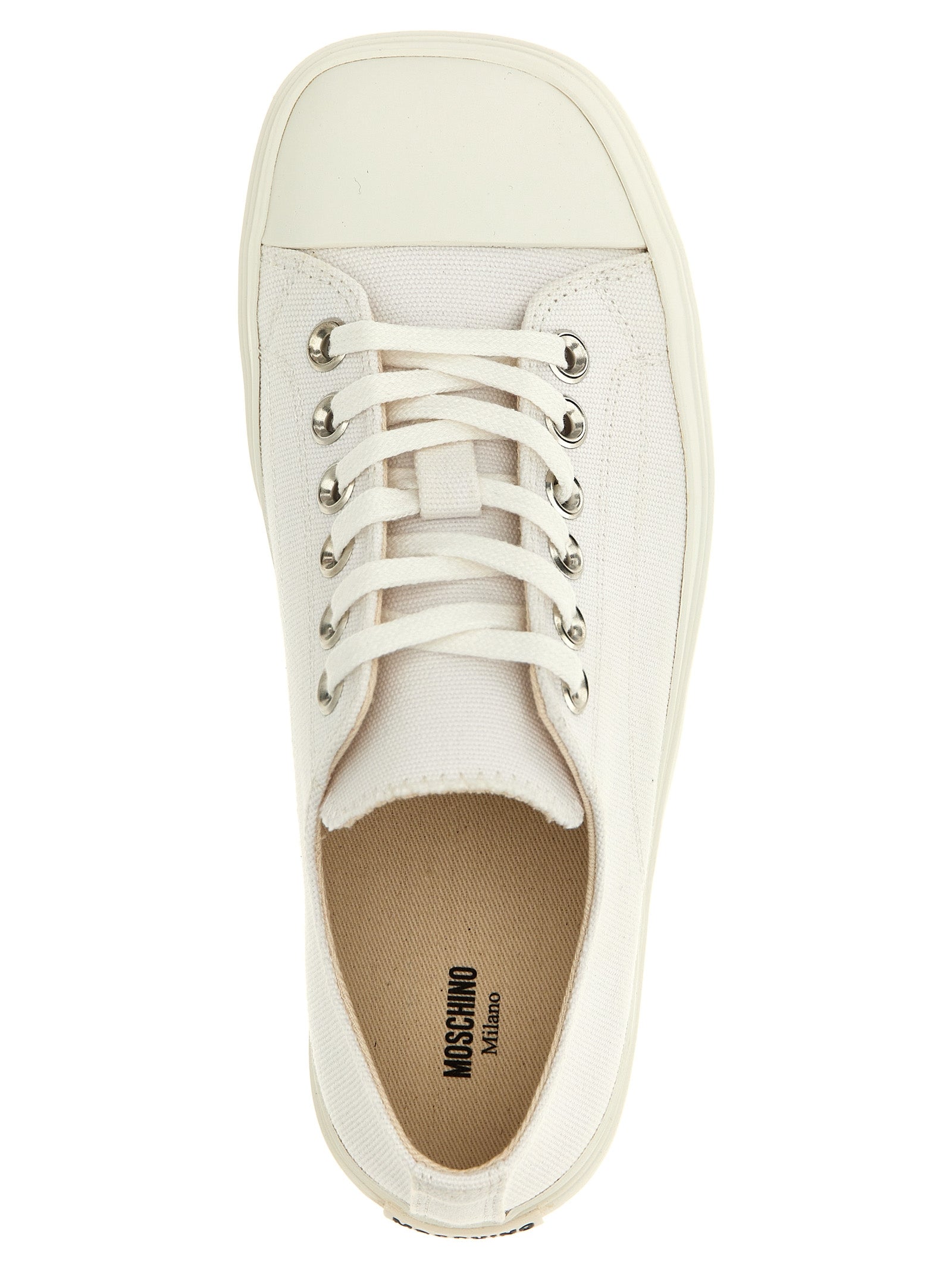 White Cotton Canvas Low‑Top Sneakers