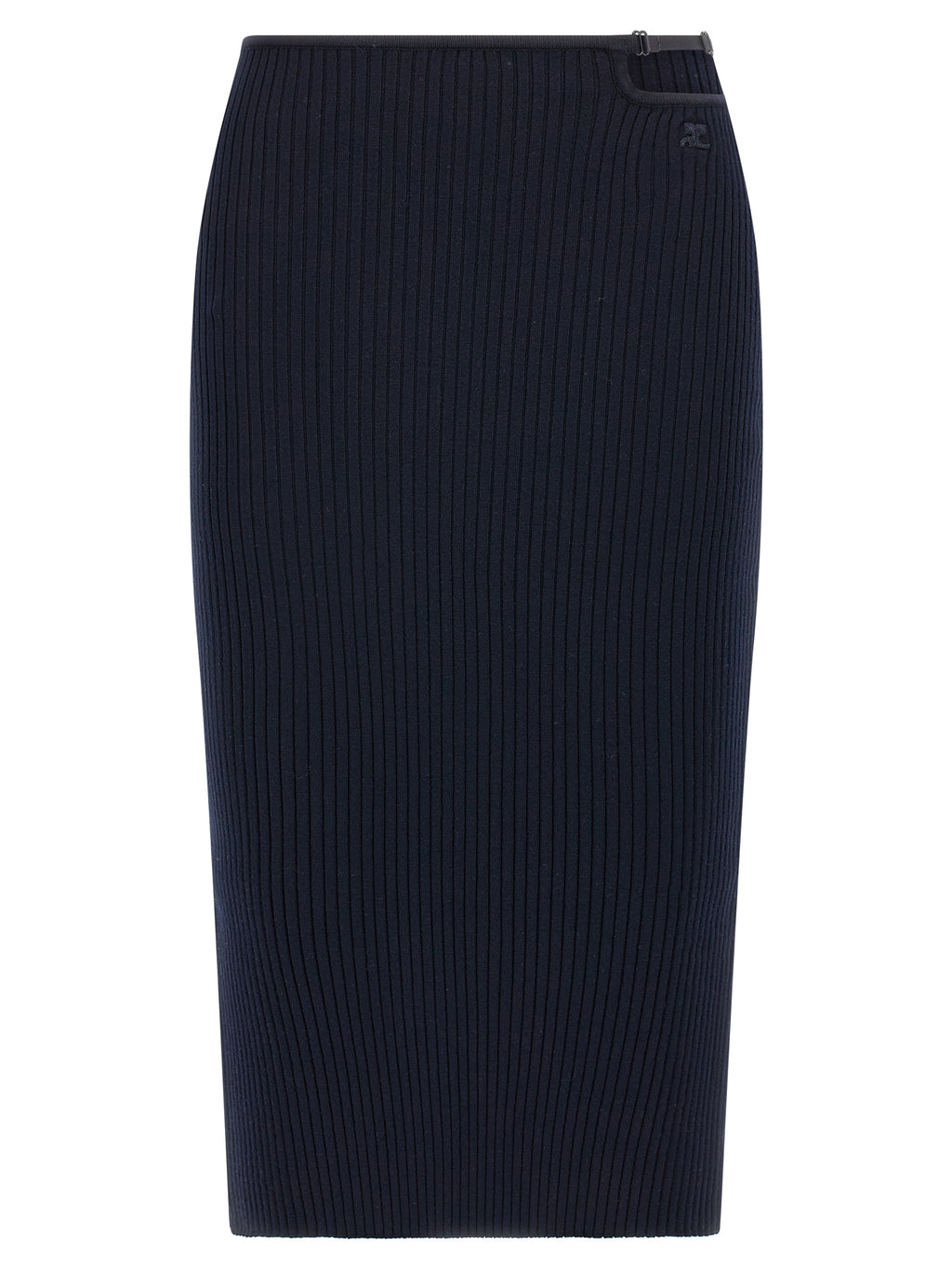 Blue Ribbed Knit Midi Skirt