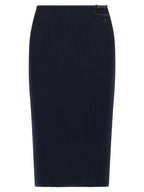 Blue Ribbed Knit Midi Skirt