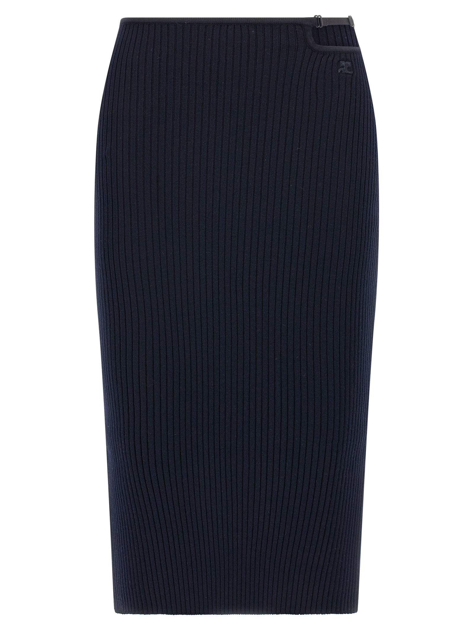 Blue Ribbed Knit Midi Skirt