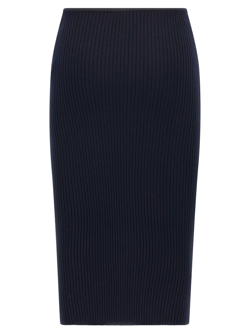 Blue Ribbed Knit Midi Skirt