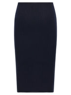 Blue Ribbed Knit Midi Skirt